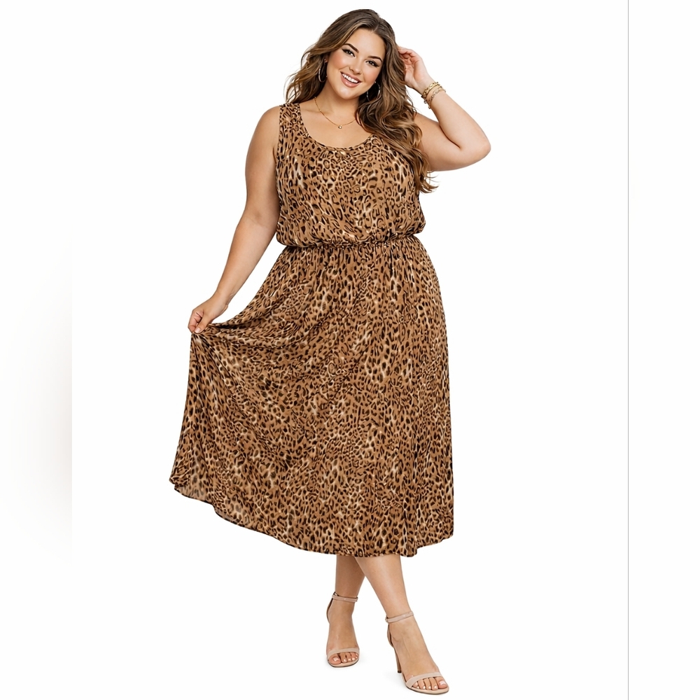 Size 3X Speed Central NY Sleeveless Leopard Print Maxi Dress Elastic Waist